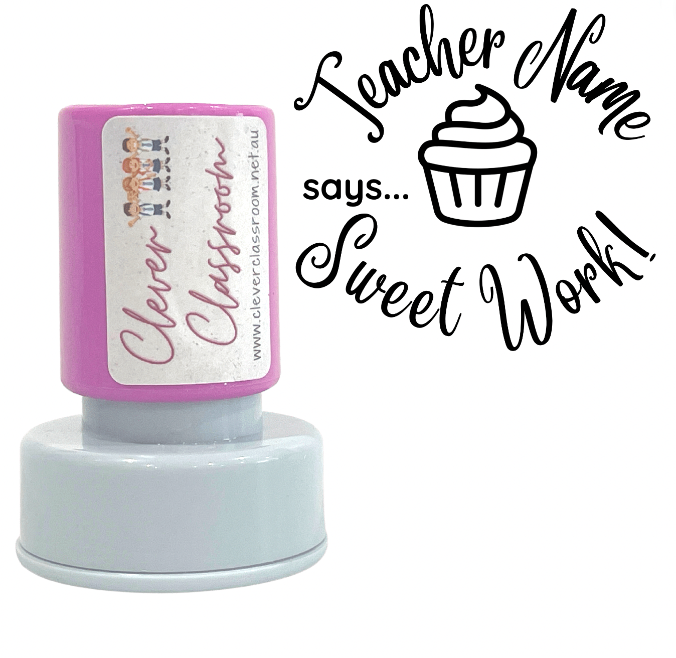 Gray Sweet Work! Teacher Stamp Self-inking 30mm round