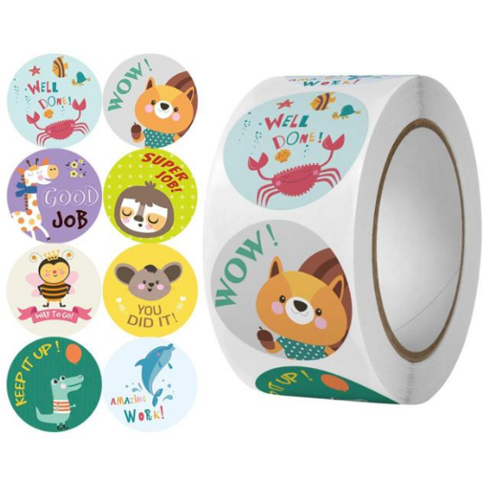 Light Gray Wow Award Stickers 500 on a roll - Colourful Teacher Merit Stickers