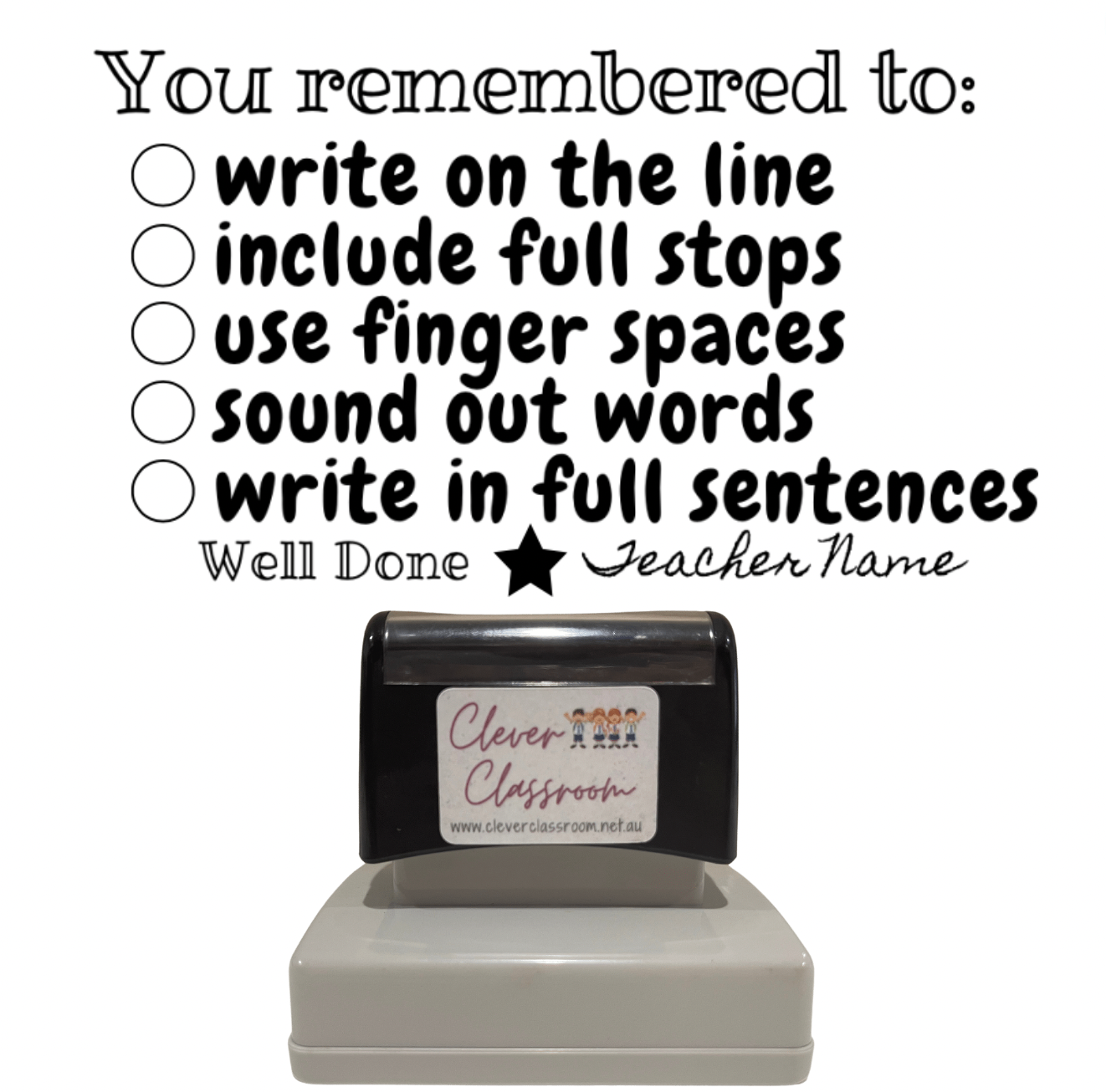 Black Writing Checklist Stamp - You remembered to Teacher Stamp - Rectangle 43 x 67mm