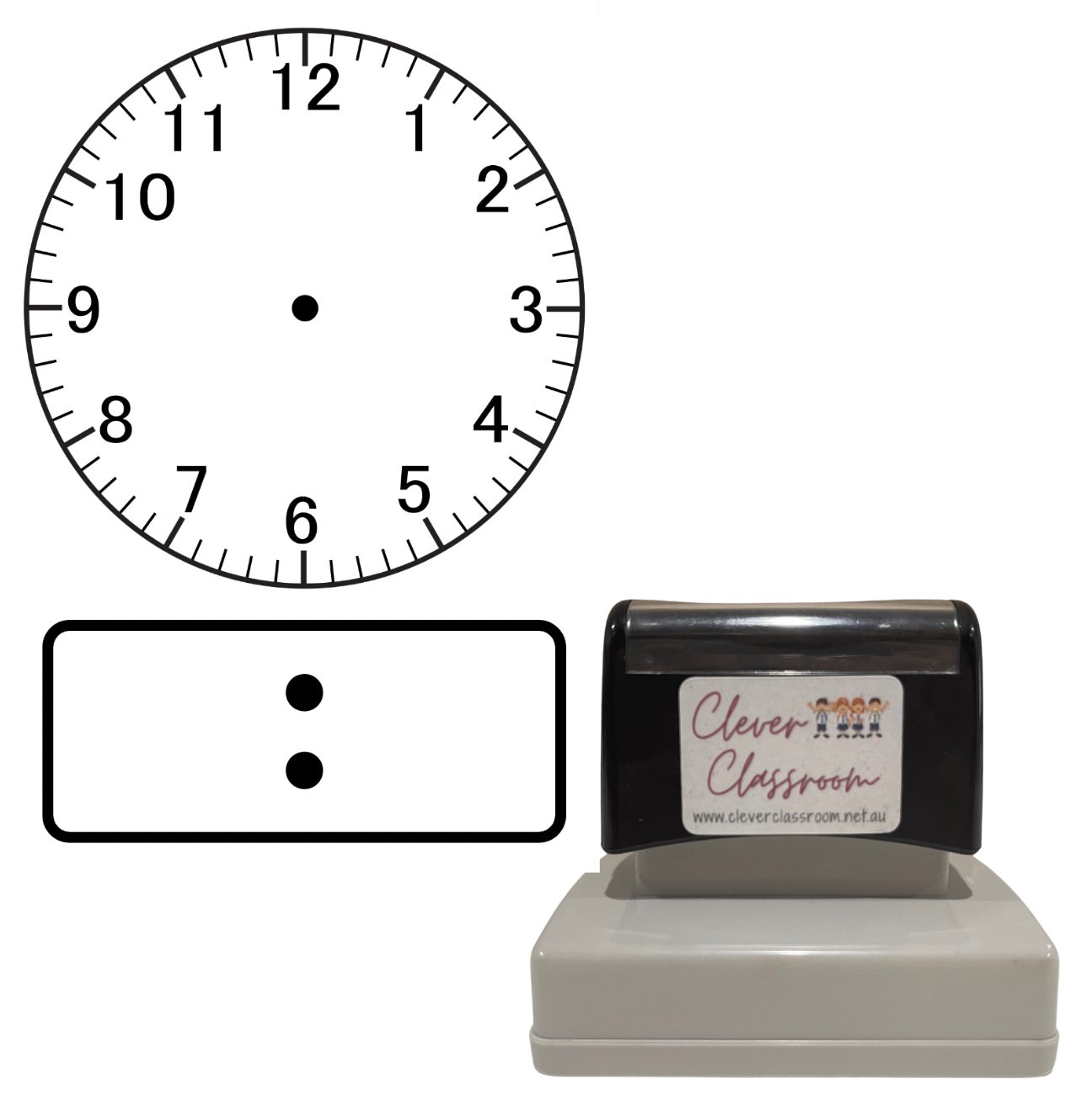 Rosy Brown Clock Stamp Blank Face + Digital Teacher Stamp Self-inking 43 x 67mm