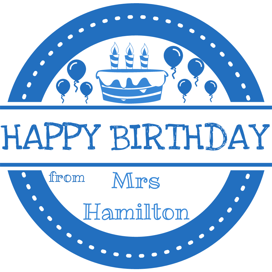 Steel Blue Happy Birthday from (Teacher name) - Teacher Stamp Self-inking 30mm round
