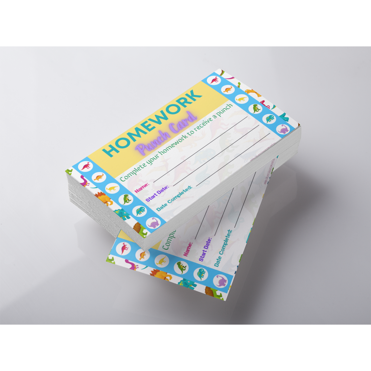 Light Gray Dinosaur Homework Punch Cards for Classroom rewards