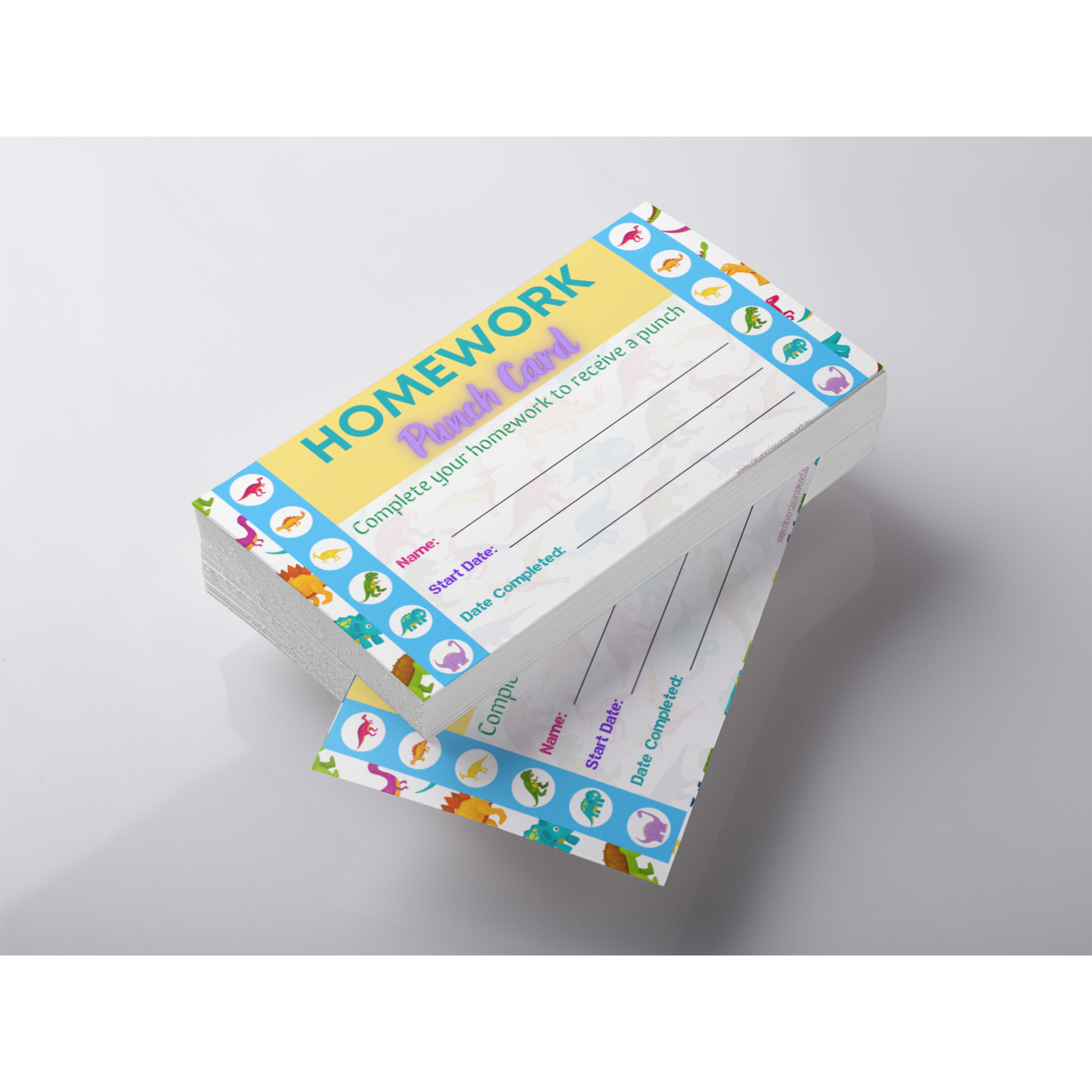 Light Gray Dinosaur Homework Punch Cards for Classroom rewards