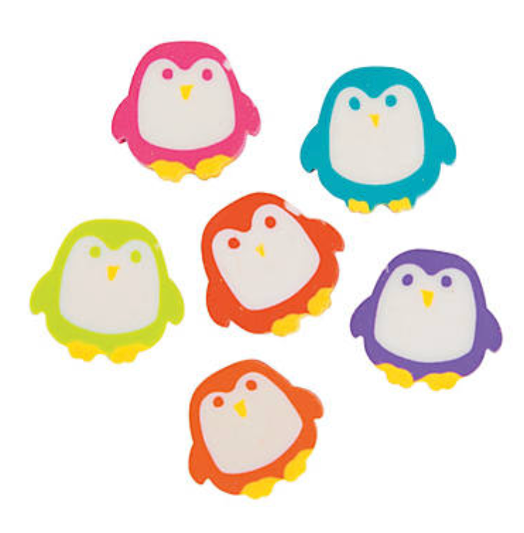 NEW! 72 Mini Penguins Erasers Mixed Pack