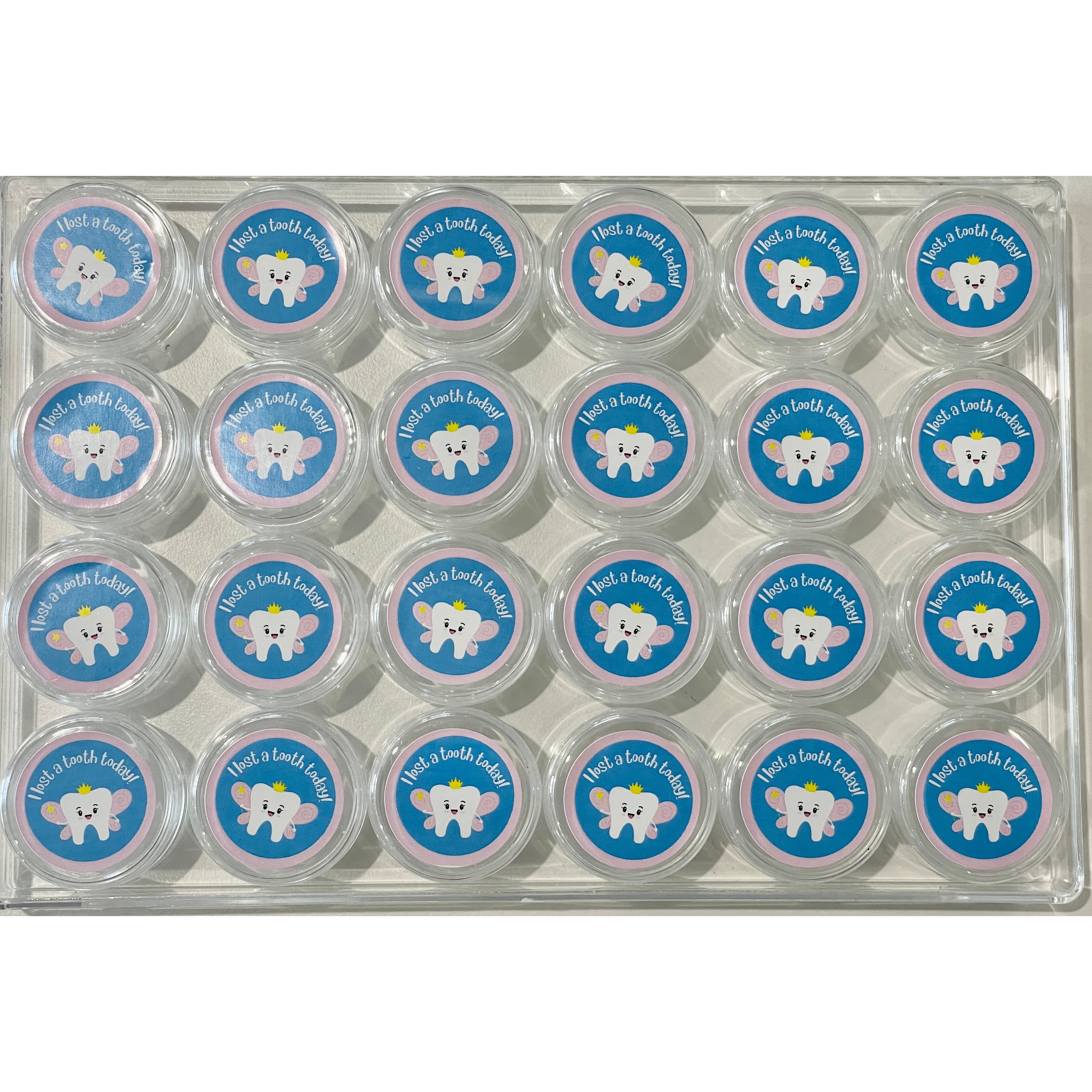 Dark Gray Pink & Blue Tooth Fairy "I lost a tooth today" take home containers 24 set