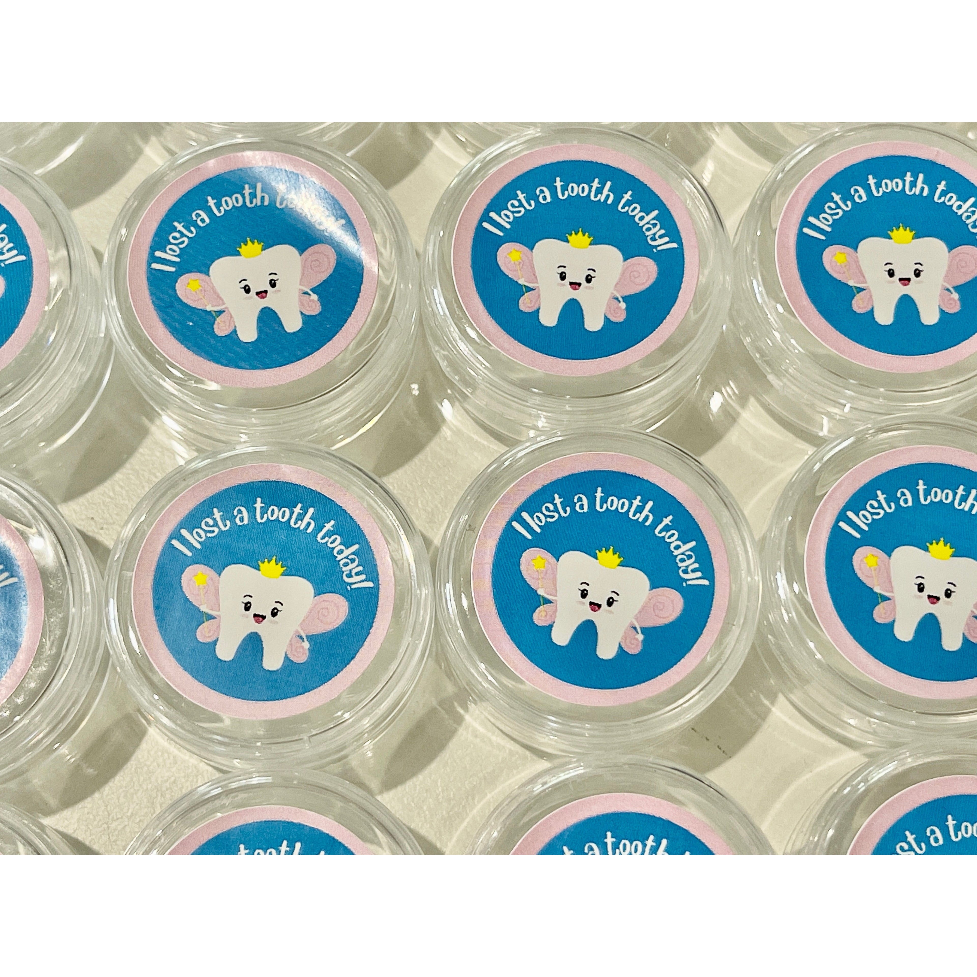 Gray Pink & Blue Tooth Fairy "I lost a tooth today" take home containers 24 set