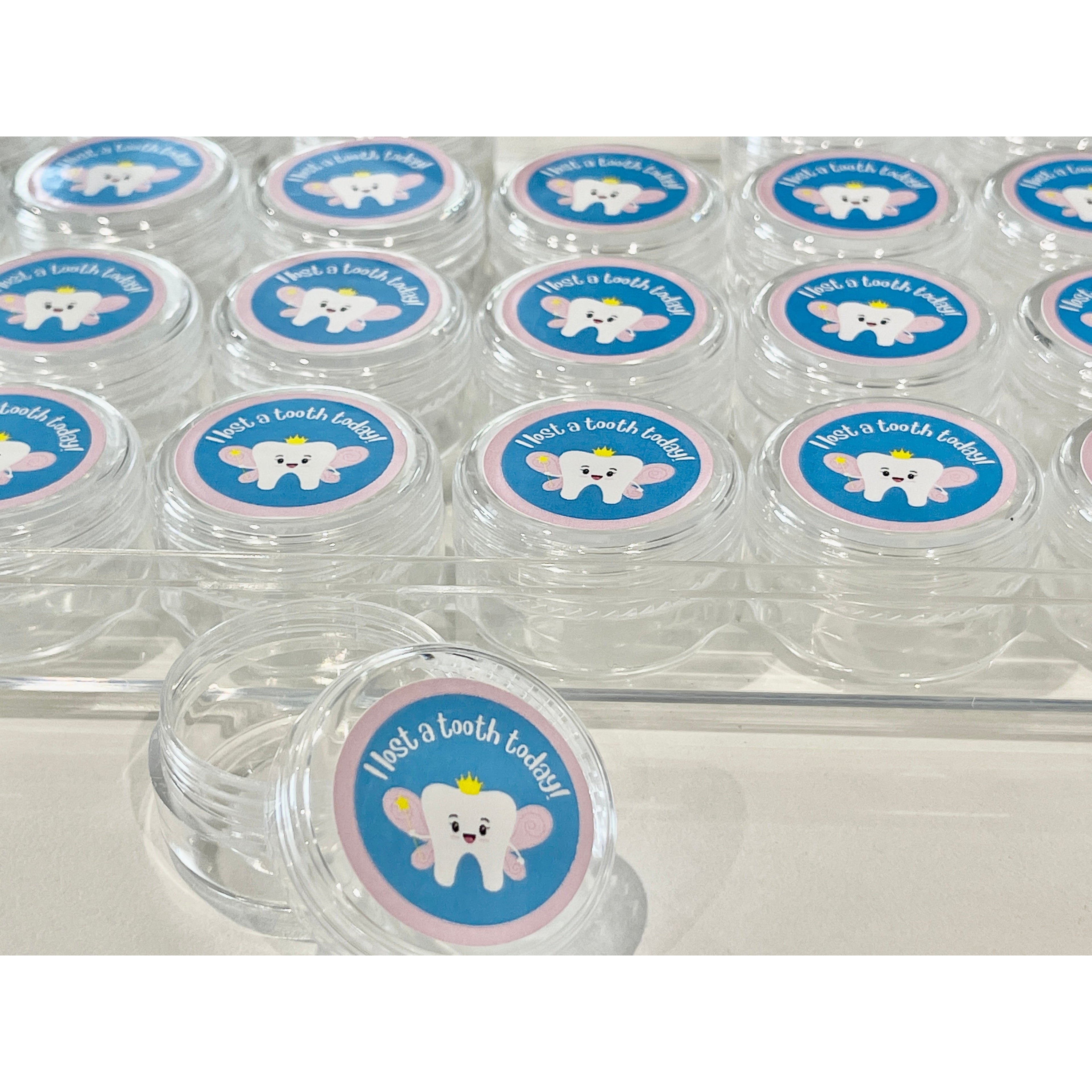 Gray Pink & Blue Tooth Fairy "I lost a tooth today" take home containers 24 set