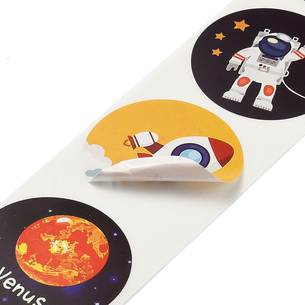 Light Gray *LARGE Solar System Astronaut Space Stickers 500 on a roll - Colourful Teacher Merit Stickers