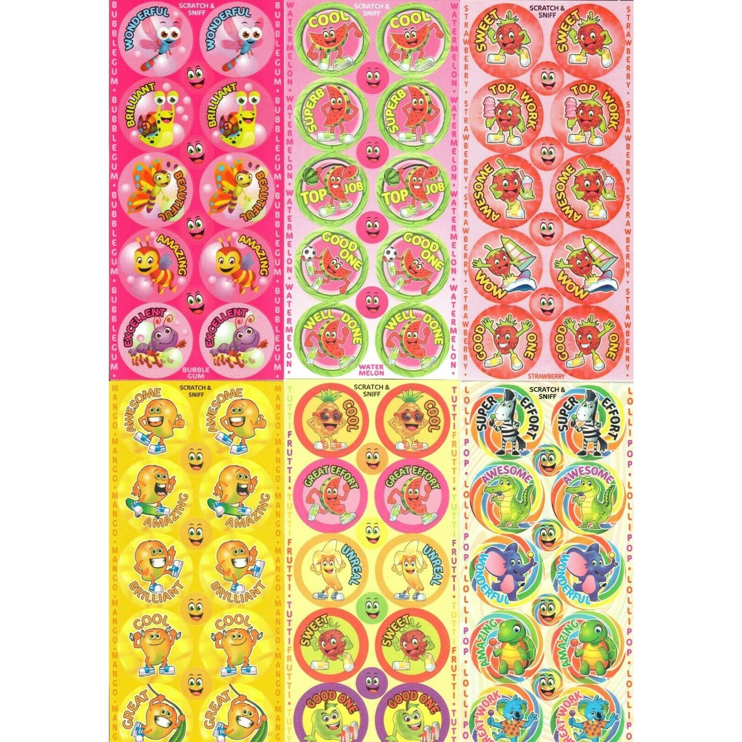 Tan Mixed Pack Scratch n Sniff Stickers - 8 designs available - 84 stickers per pack