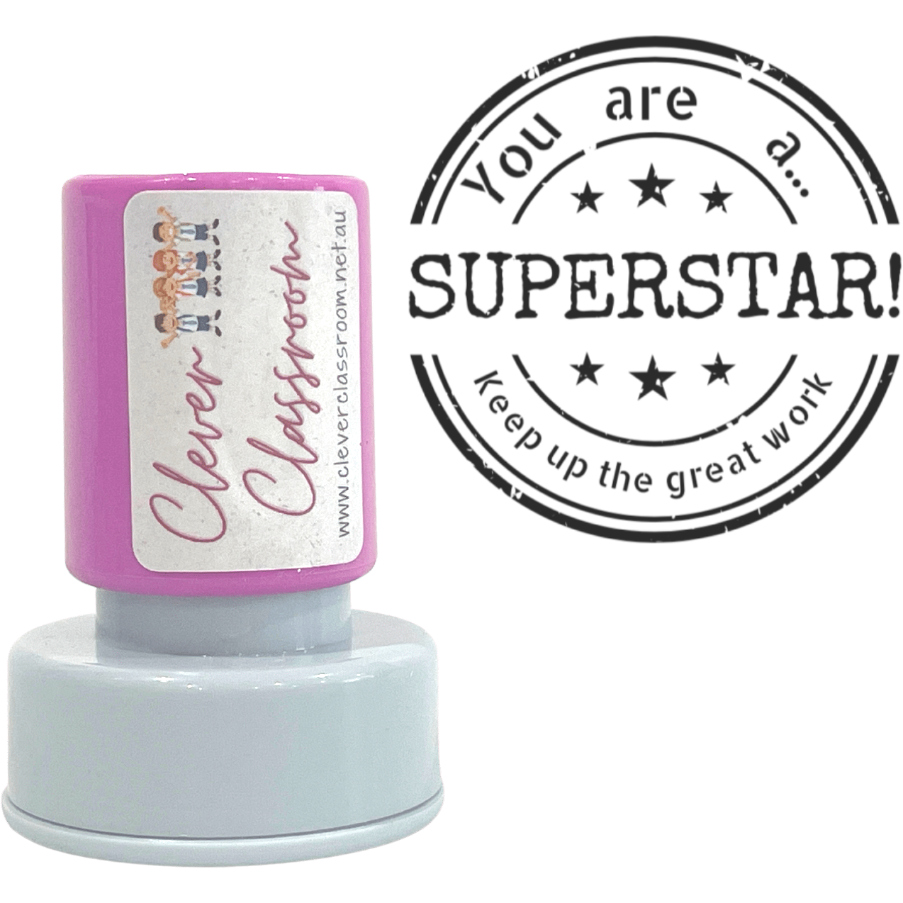 Light Gray Superstar! Teacher Stamp Self-inking 30mm round