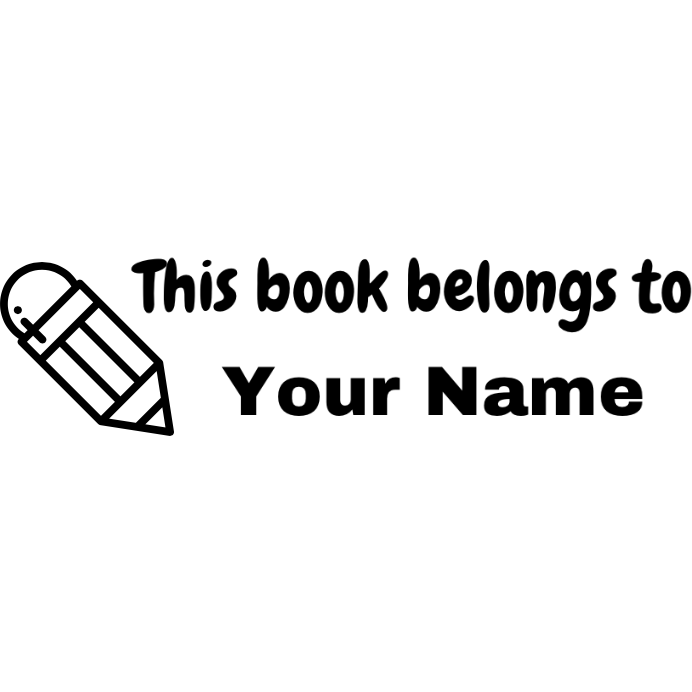 Gray This Book belongs to Personalised Stamp - Rectangle 18 x 54mm with pencil 3
