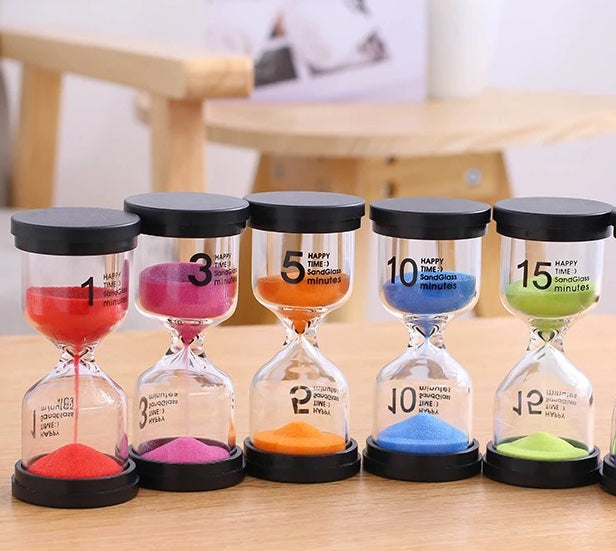 Set of 6 Large Sand Timers -  1 min, 3 min, 5 min, 10 min, 15 min & 30 min.