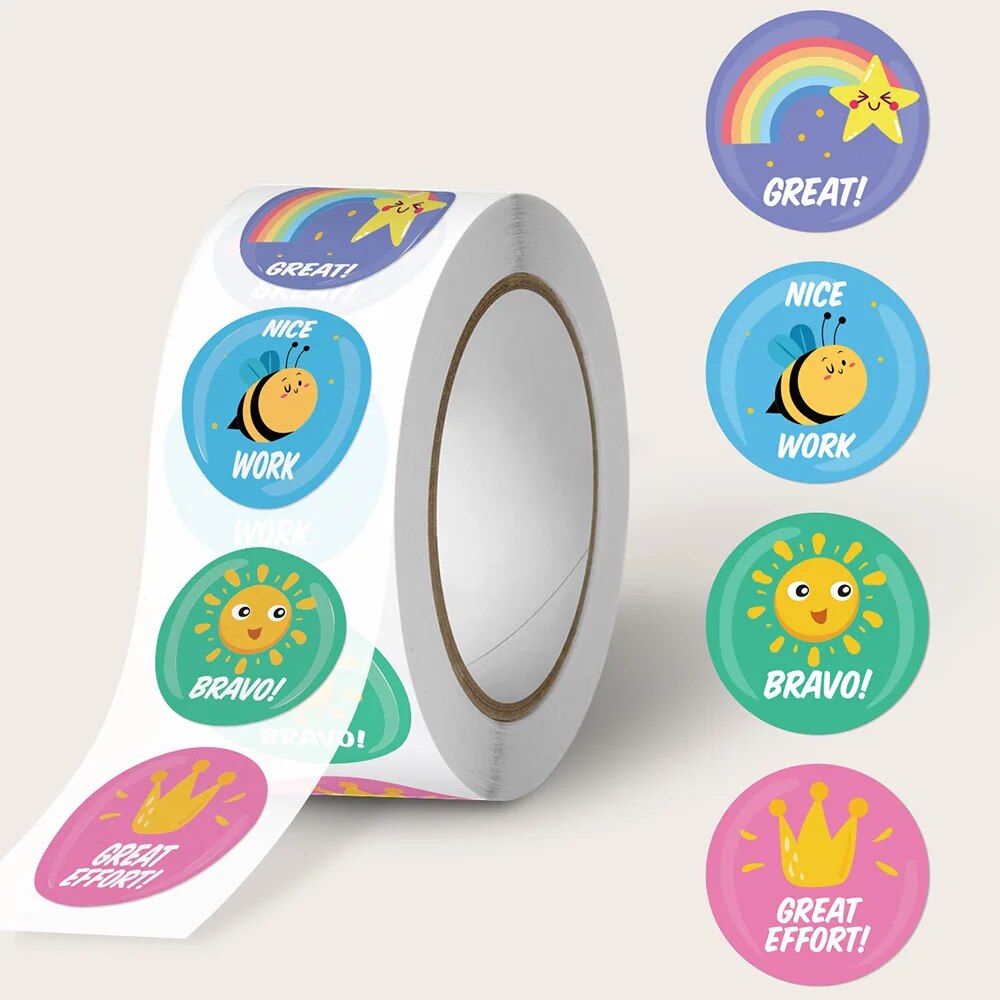 Nice Work Pastel Stickers 500 on a roll - Colourful Teacher Merit Stickers