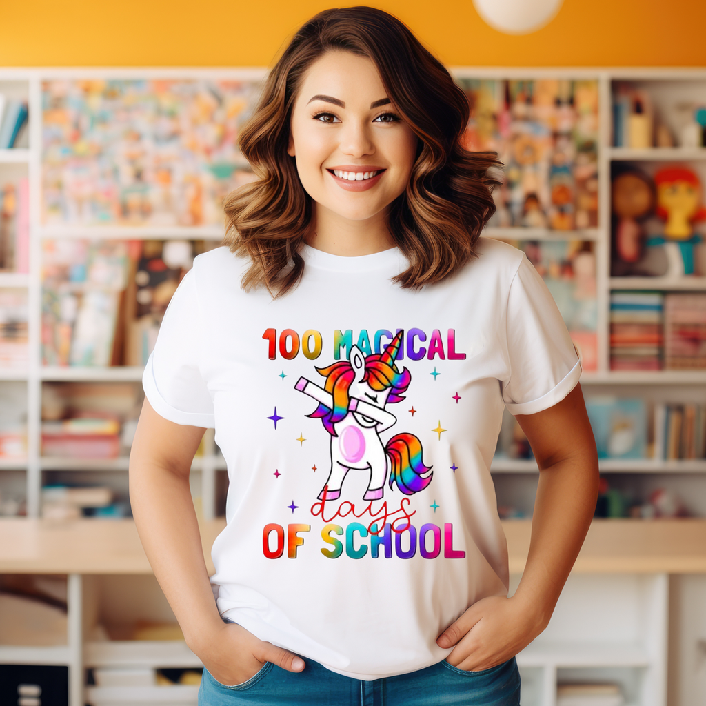 100 Days of School Dabbing Unicorn Teacher T-shirt