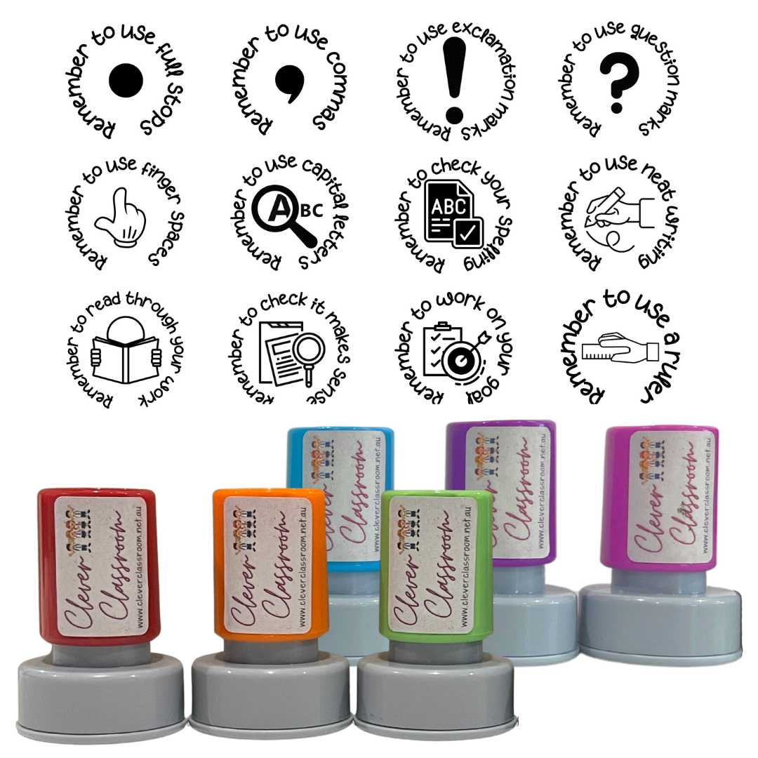 LARGE Stamp Set - 12 x  Writing Marking Stamps 30mm round