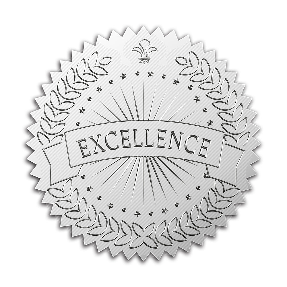 100 Pack Silver Foil Embossed EXCELLENCE Stickers