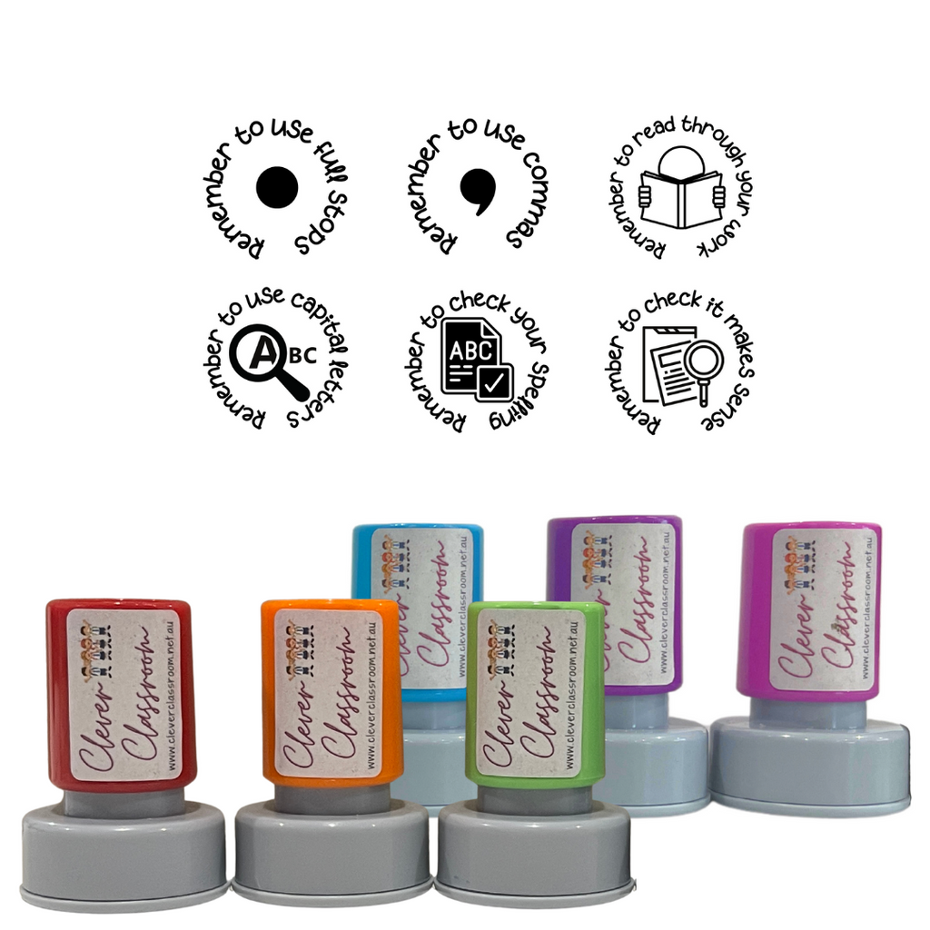 LARGE Stamp Set - 6 x Writing Feedback Stamps 30mm round