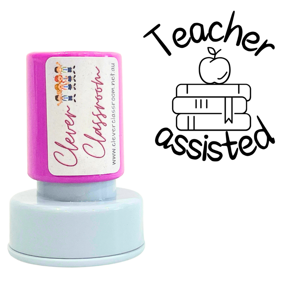 LARGE Teacher assisted Apple & Books Teacher Stamp Self-inking 30mm round