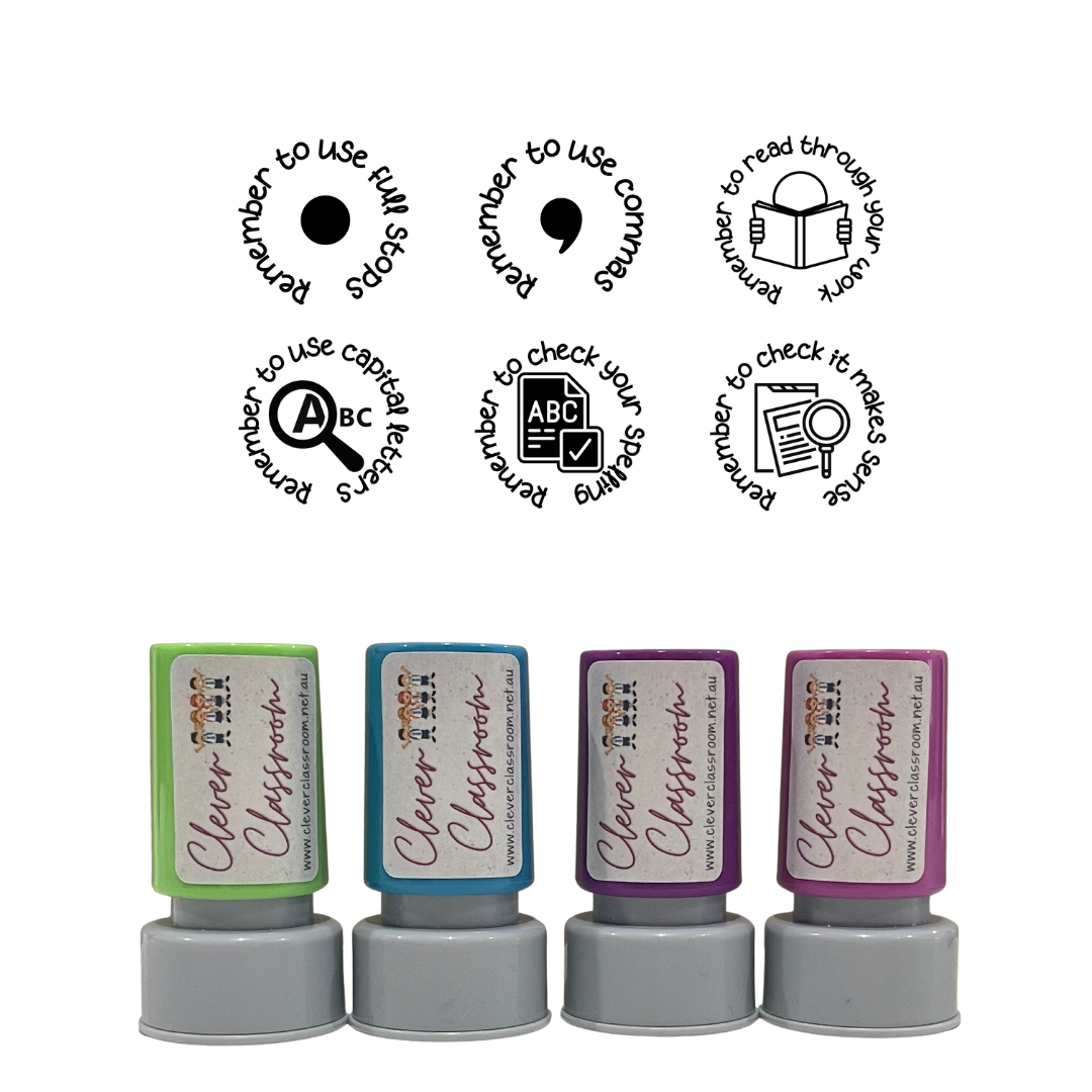 Stamp Set - 6 x Writing Feedback Stamps 30mm round