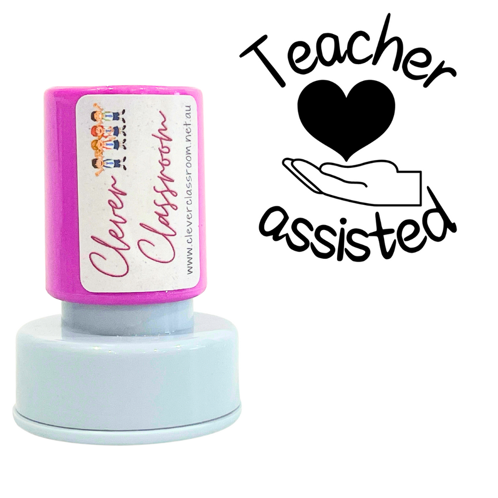 LARGE Teacher assisted Heart & Hands Teacher Stamp Self-inking 30mm round