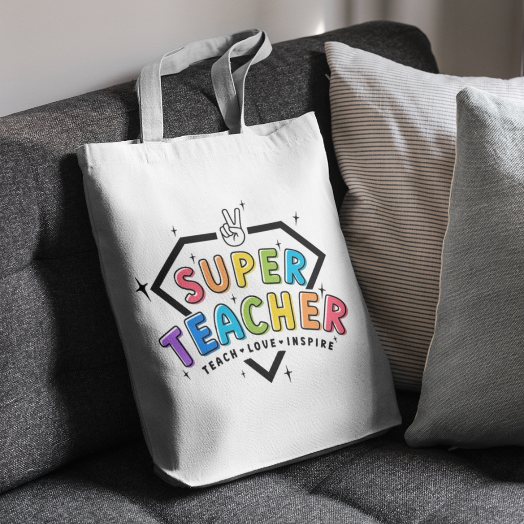 Teacher Gift - Super Teacher Shopping Bag reusable Calico Large