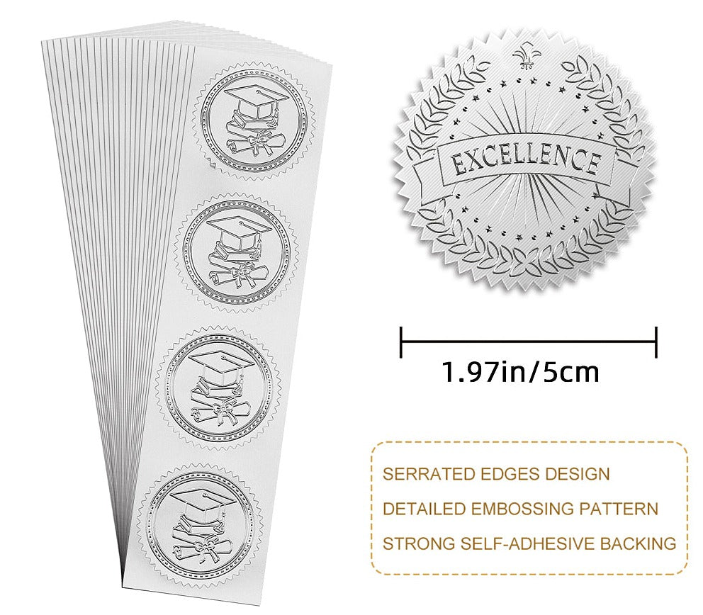 Silver Foil Embossed EXCELLENCE Stickers