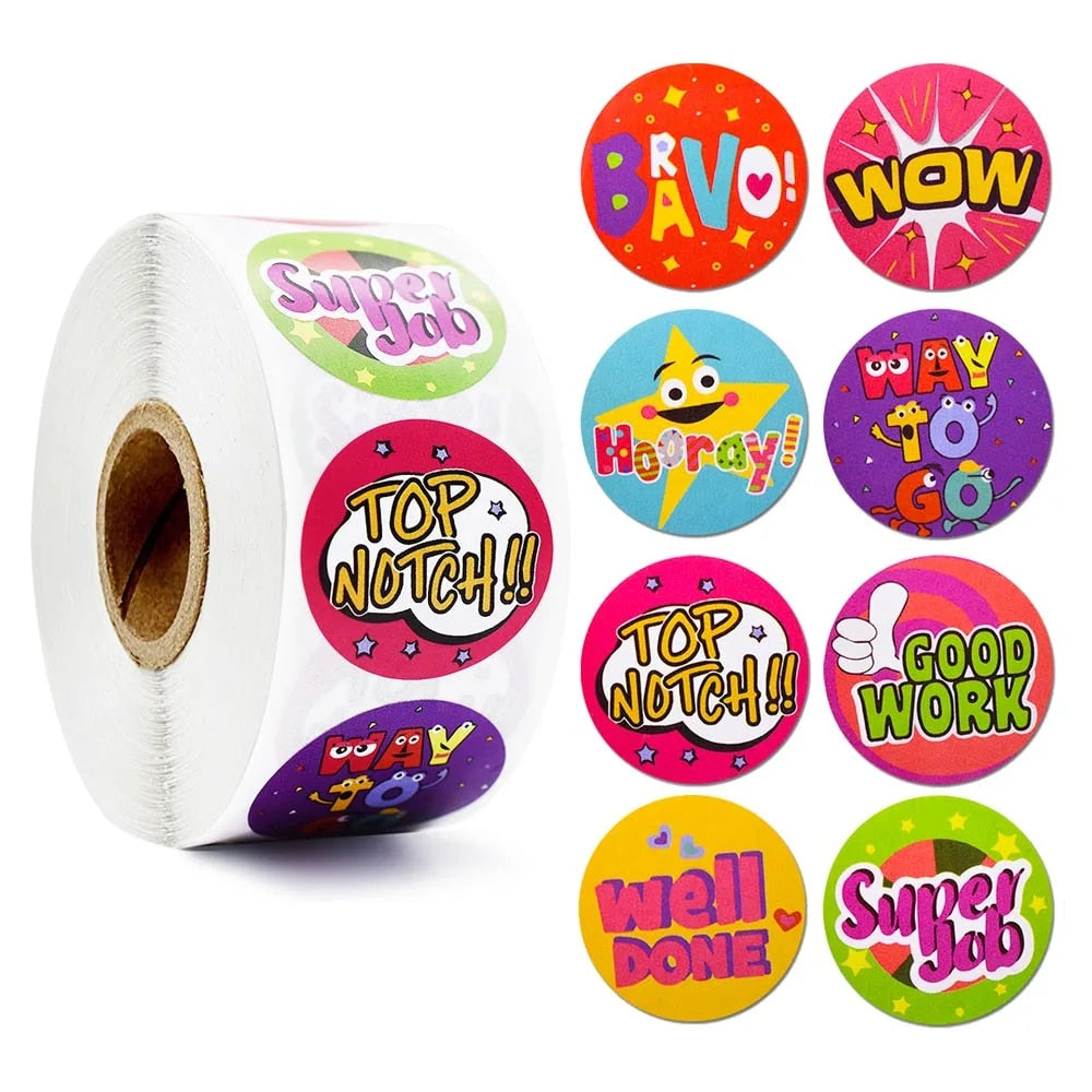 Way to go!  Stickers 500 on a roll - Colourful Teacher Merit Stickers