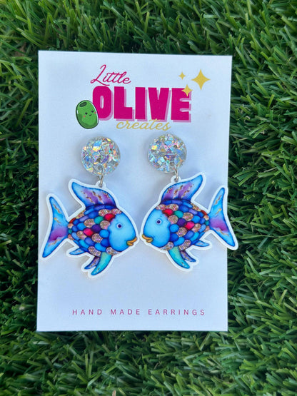 The Rainbow Fish Teacher Sparkle Dangle Earrings