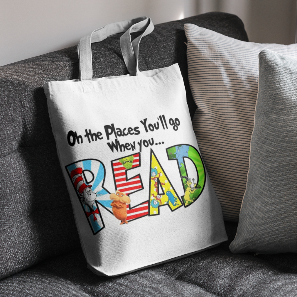 Teacher Gift - Dr Seuss read Shopping Bag reusable Calico Large