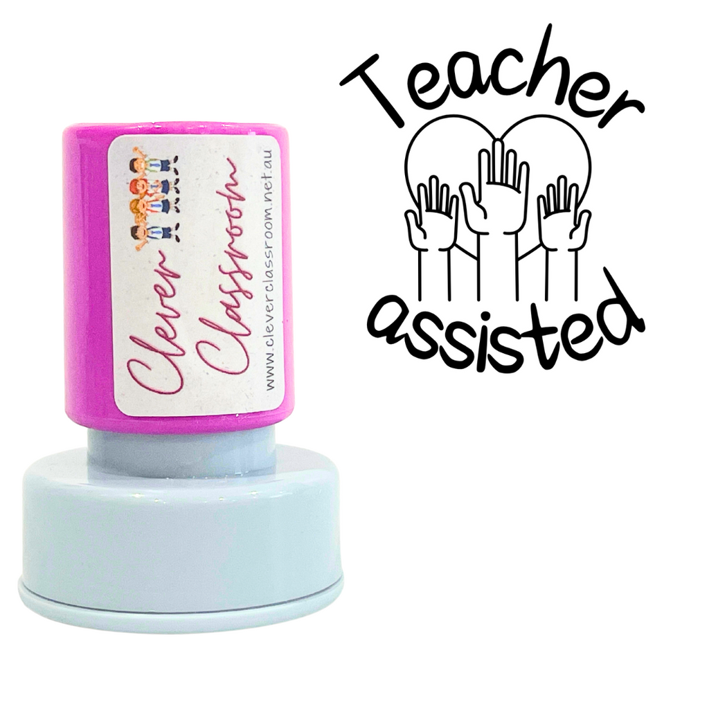 LARGE Teacher assisted Hands and Heart Teacher Stamp Self-inking 30mm round
