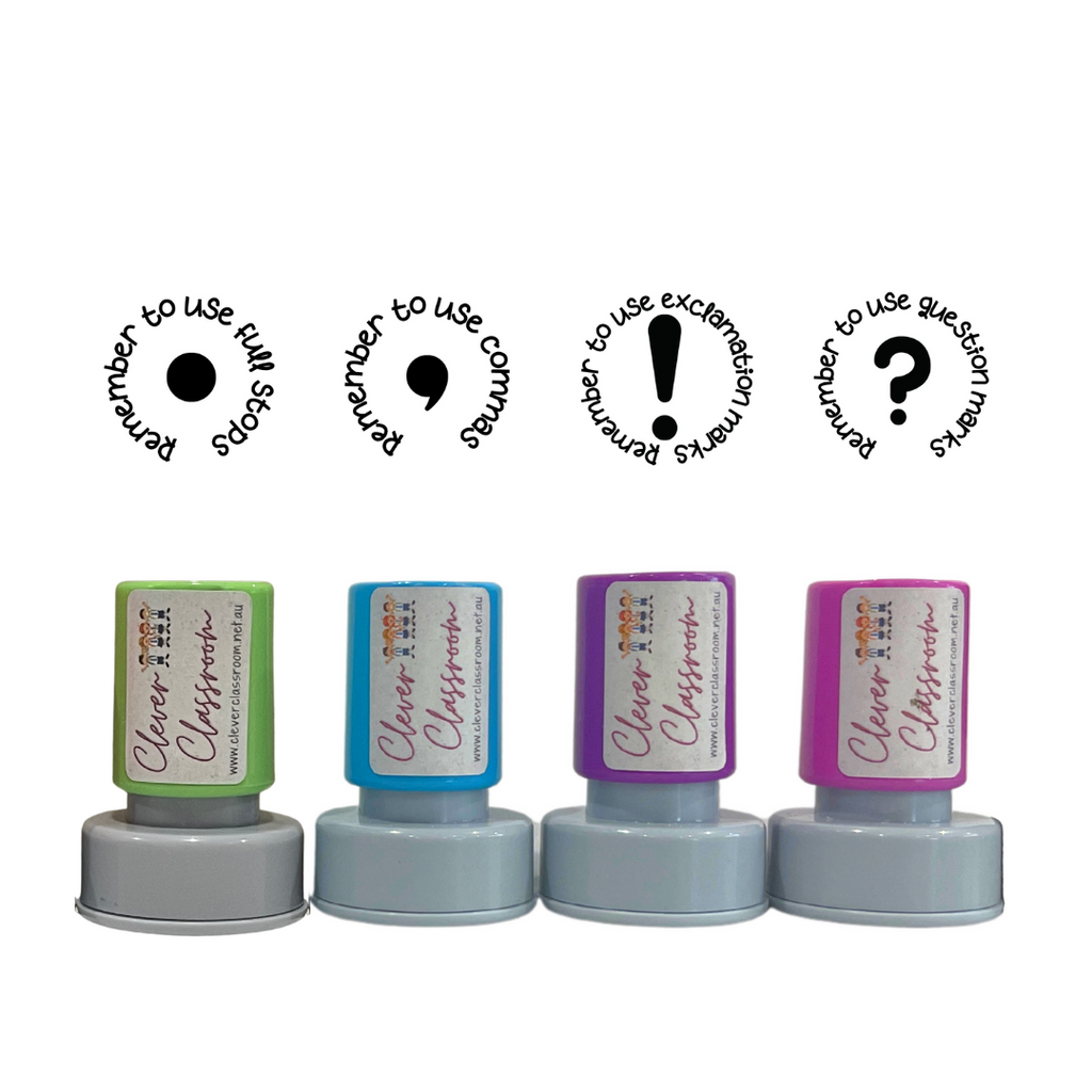 LARGE Stamp Set - 4 x Punctuation Writing Feedback Stamps 30mm round
