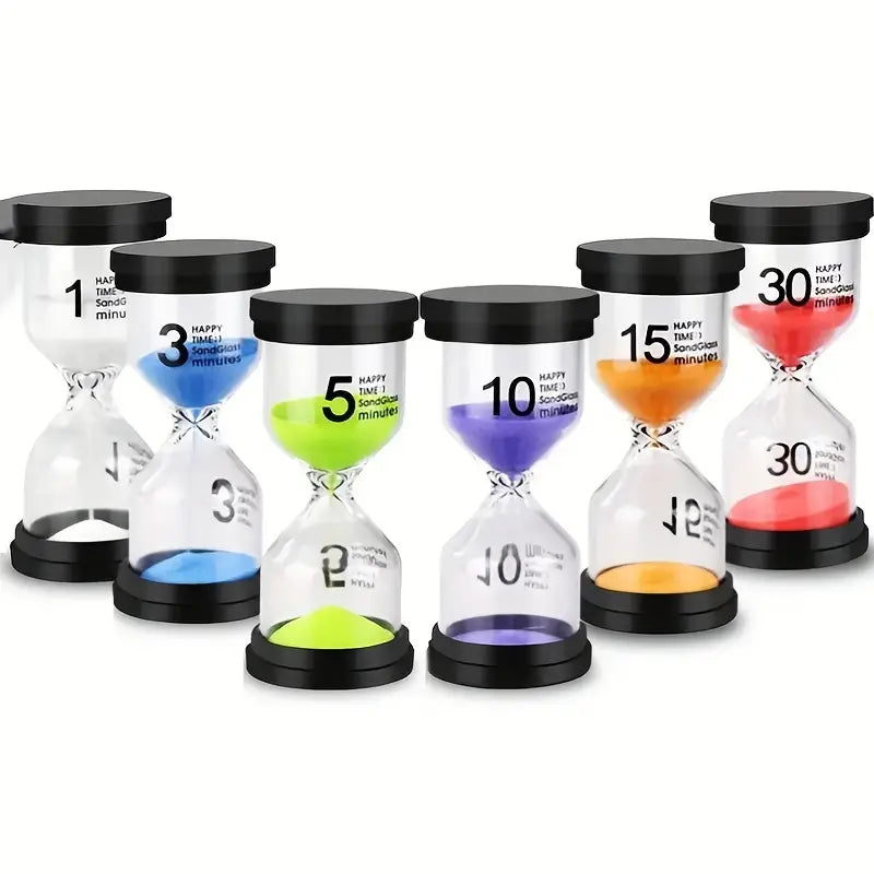 Set of 6 Large Sand Timers -  1 min, 3 min, 5 min, 10 min, 15 min &amp; 30 min.