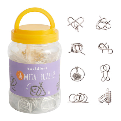 Tub of 36 Pieces Metal Wire IQ Brain Mind Teaser Puzzles