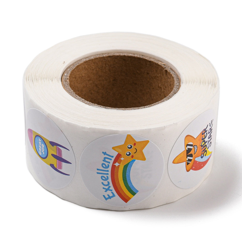 NEW!! Excellent ! Stickers 500 on a roll -  Colourful Teacher Merit Stickers