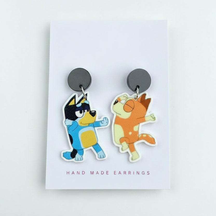 Bluey &amp; Bingo Flossing Dance Dangle Earrings