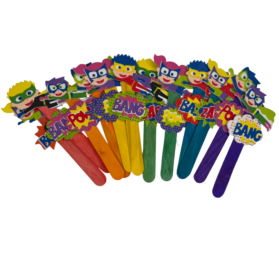 Super Hero (with speech bubbles) Finger Spacer Sticks 12 Pack