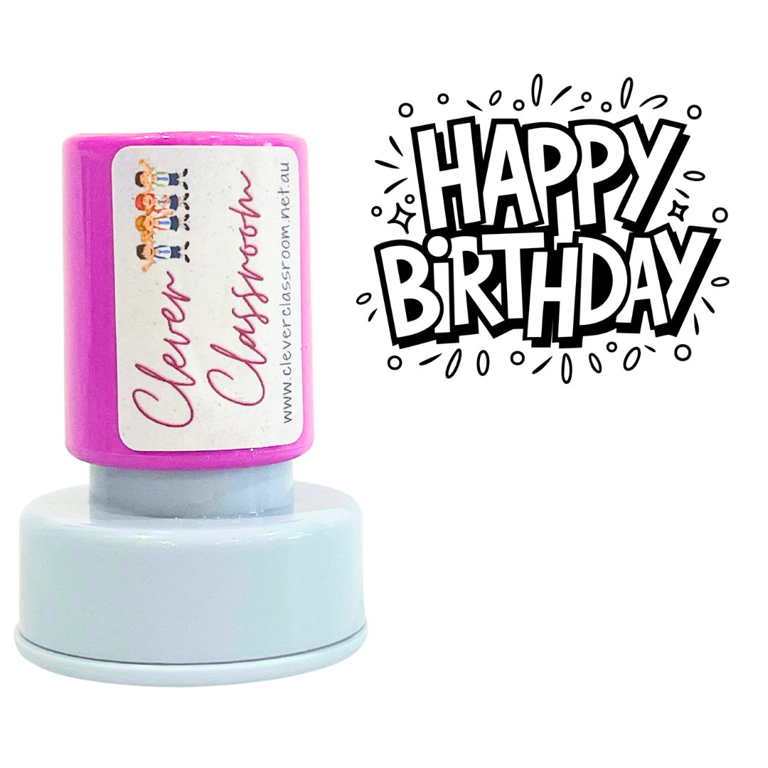 Happy Birthday Teacher Stamp 30mm round