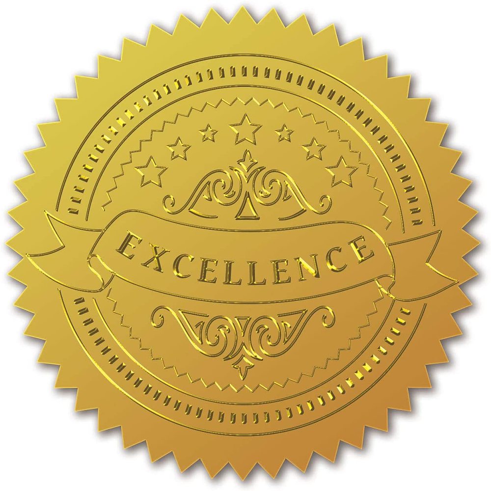 Gold Foil Embossed EXCELLENCE 2 Stickers