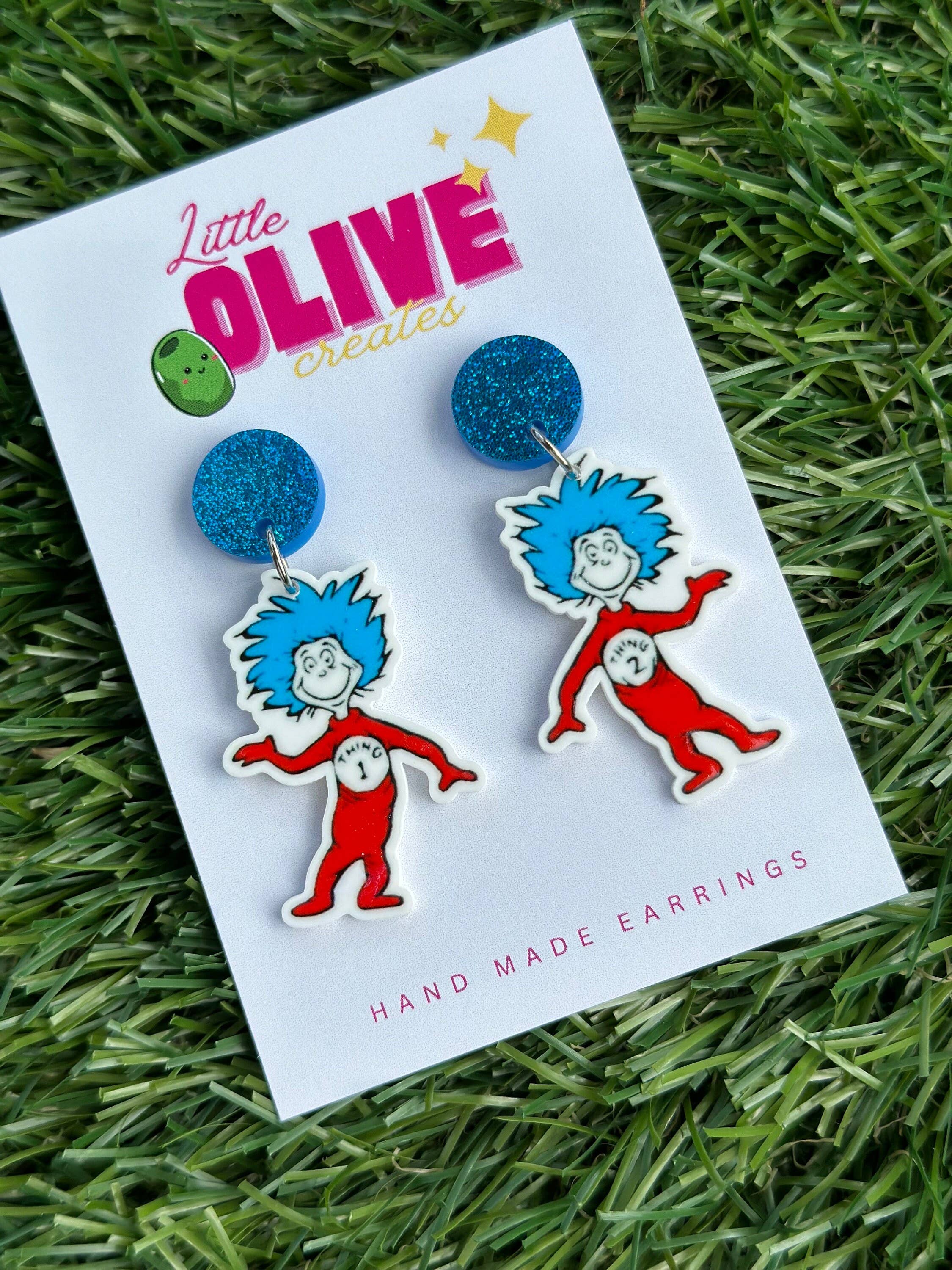 Dr Seuss Thing 1 and Thing 2 Dangle Earrings