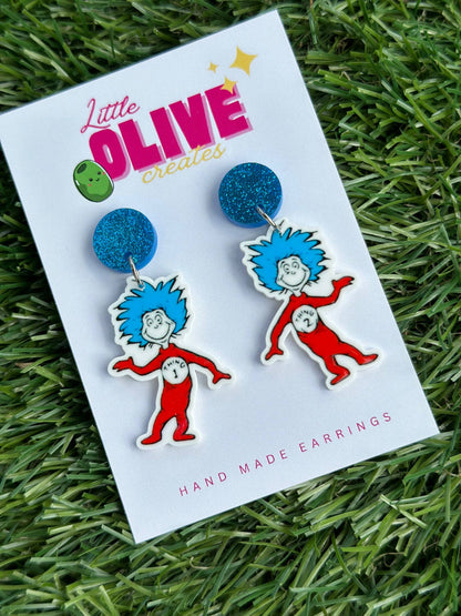 Dr Seuss Thing 1 and Thing 2 Dangle Earrings