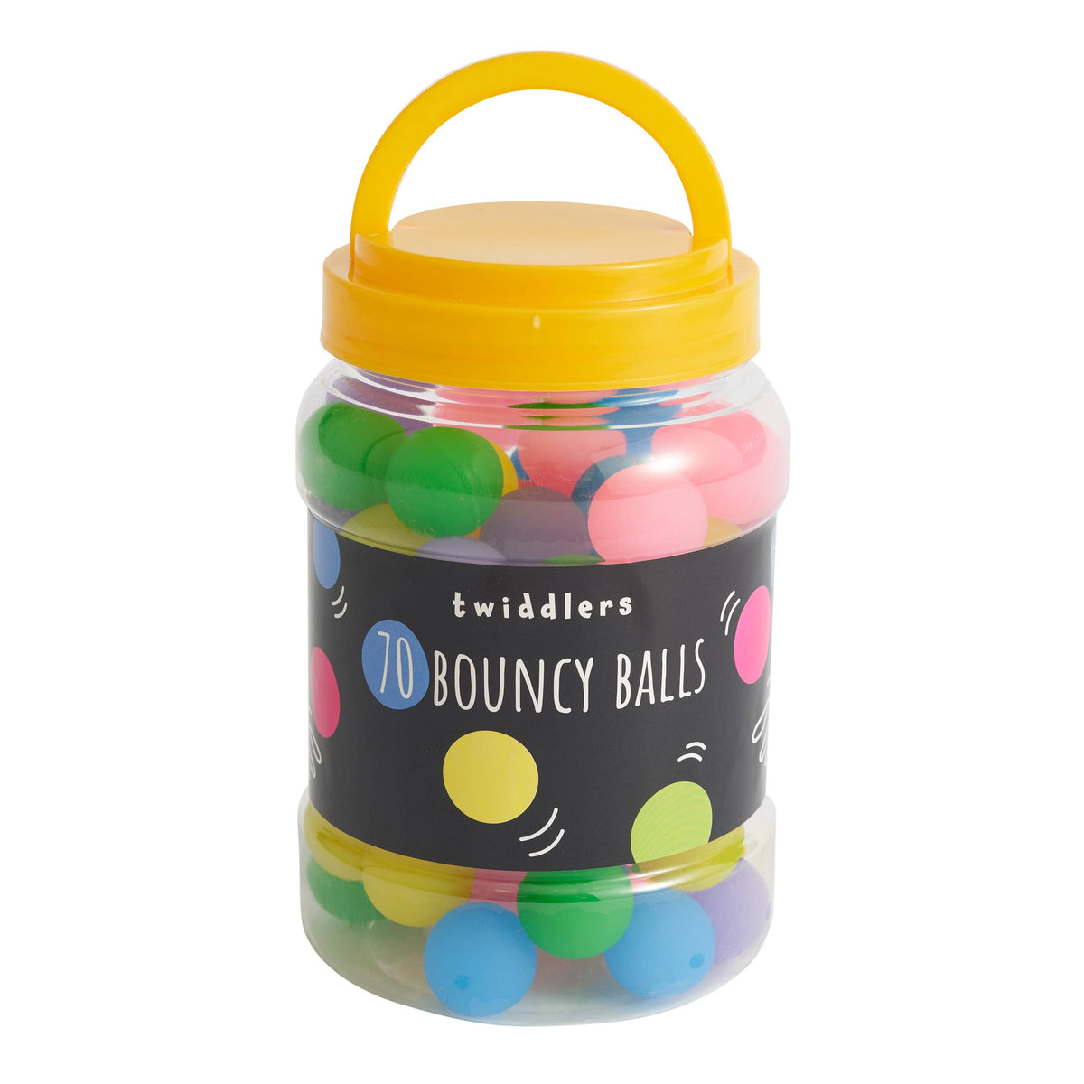 70 Mini Neon Coloured Bouncing Balls in a Tub