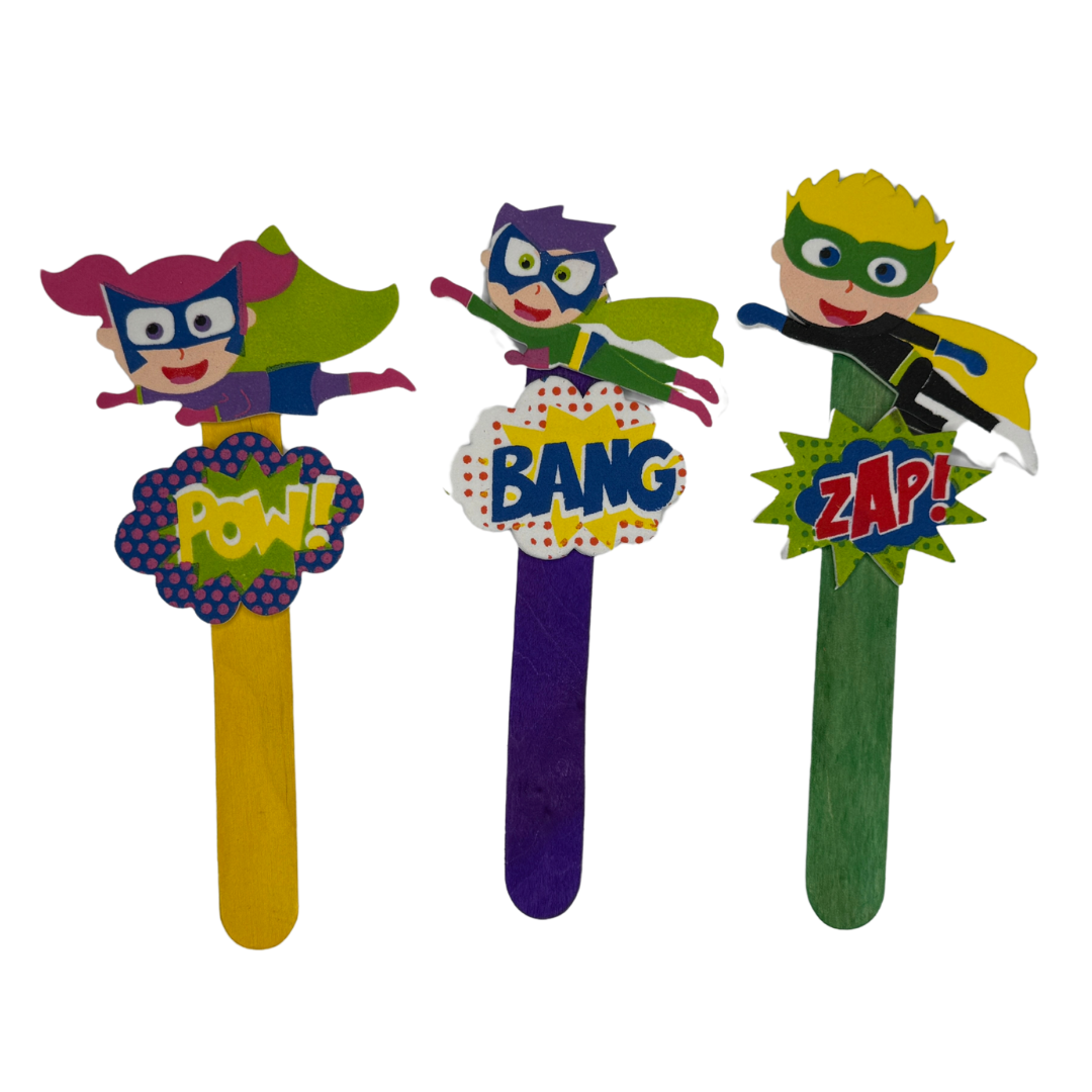 Super Hero (with speech bubbles) Finger Spacer Sticks 12 Pack