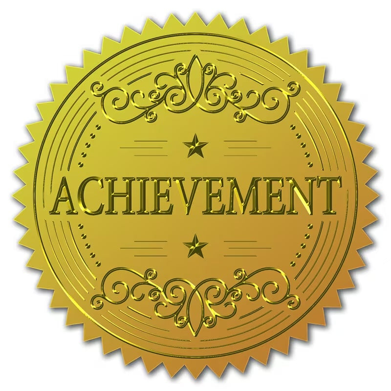 100 Pack Gold Foil Embossed ACHIEVEMENT Stickers