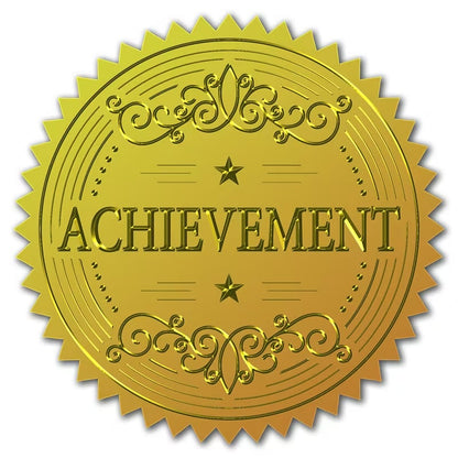 100 Pack Gold Foil Embossed ACHIEVEMENT Stickers