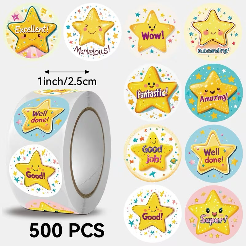 * NEW Amazing Stars 500 on a roll - Colourful Teacher Merit Stickers