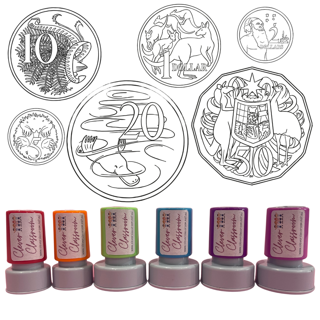 Australian Coins Stamp Set - 6 x Stamps 30mm - 20mm