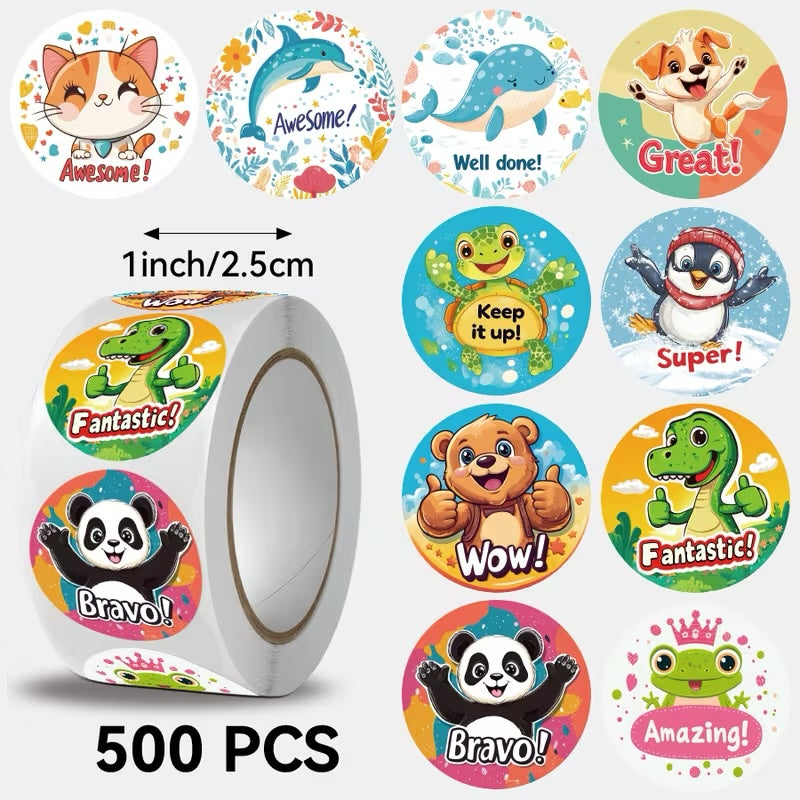 New! Awesome Animals Award Stickers 500 on a roll -  Colourful Teacher Merit Stickers