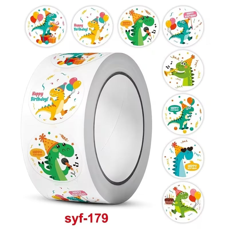 Birthday Dinosaur Stickers 500 on a roll
