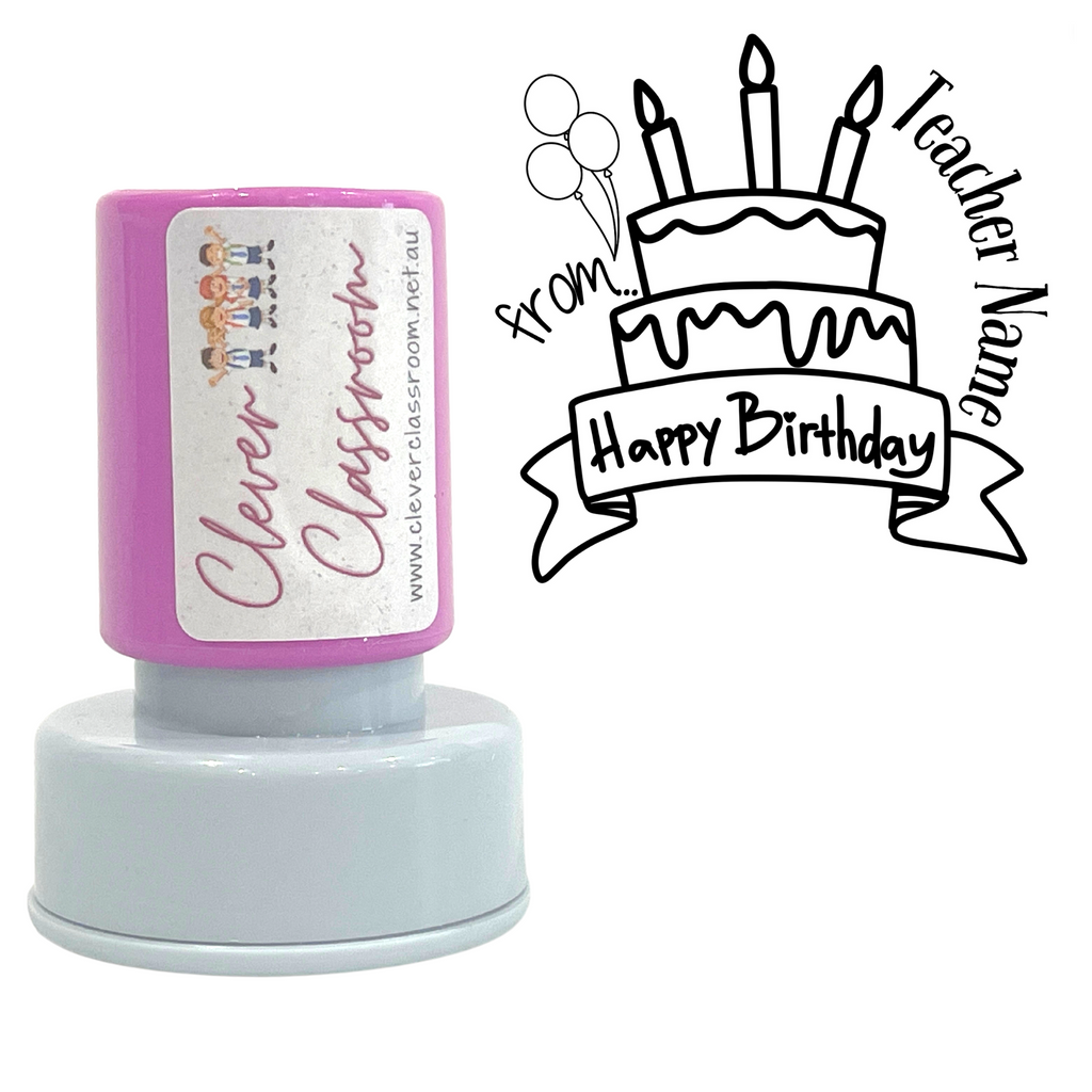 Happy Birthday CAKE Personalised Teacher Stamp Self-inking 30mm round