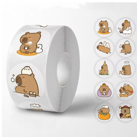 Capybara 3 Stickers 500 on a roll